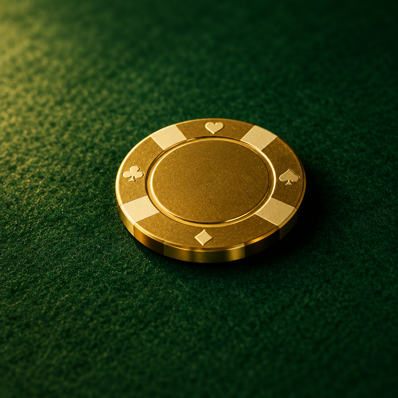 Guldfärgad casinojetong på grönt filtbord